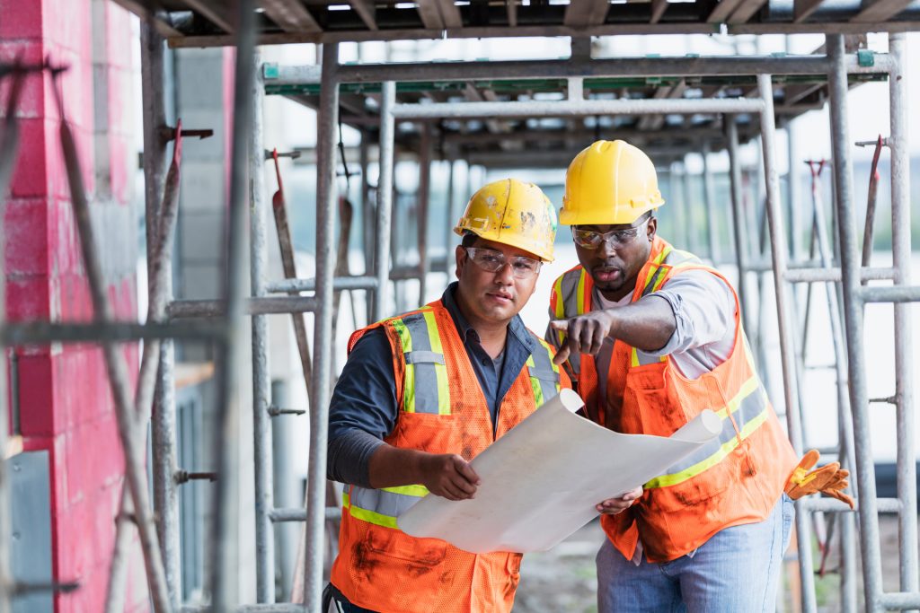 construction workers talking